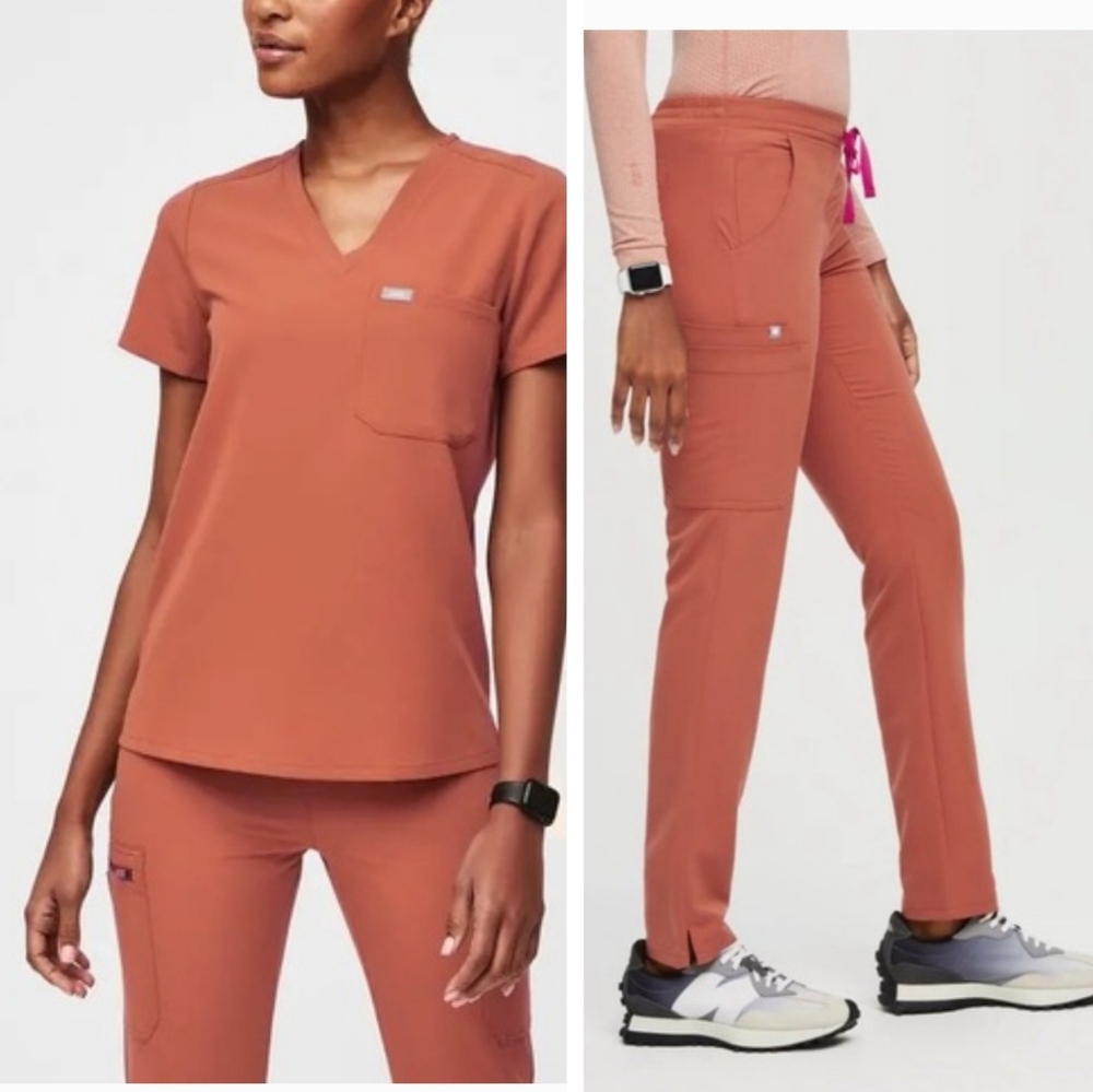 Figs scrub set Catarina top Yola skinny pants Terracotta Limited XXS Petite